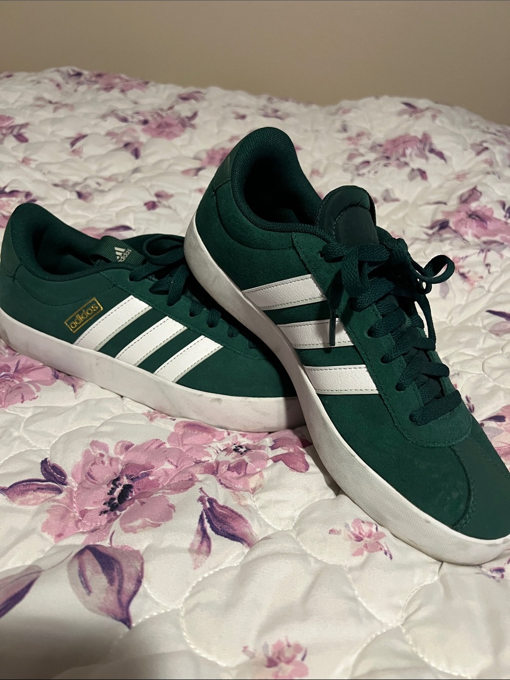 adidas Men's Dark Green Suede Sneakers with White Stripes